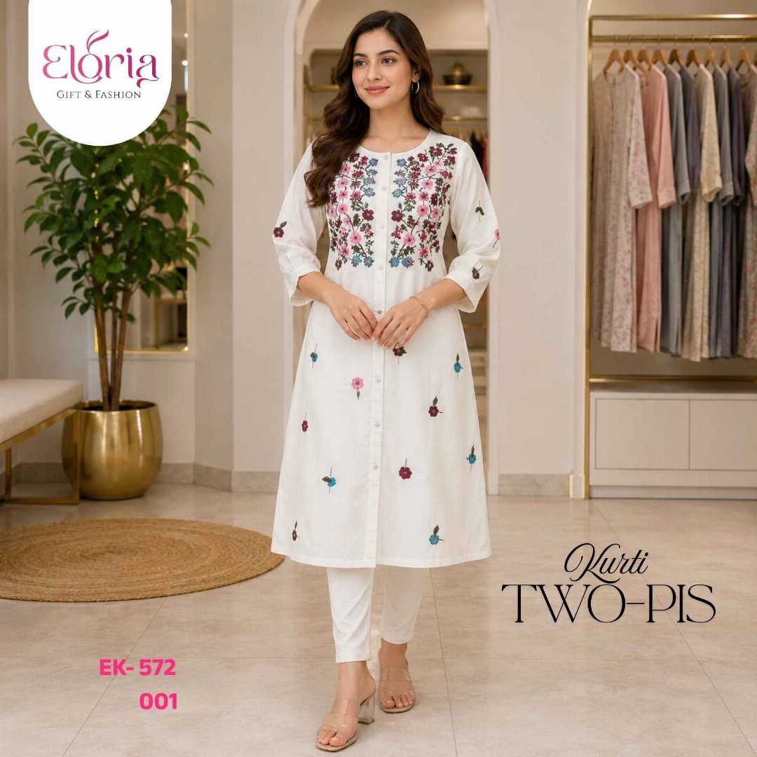 Eloria,Nakshi,Phul,White,Two-Pis,Kurti